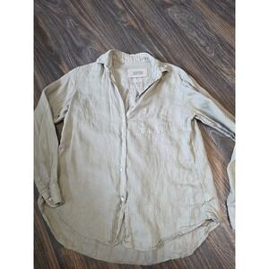 Grayson The Hero Button Up Linen Shirt Sage Green Long Sleeve Relaxed Fit Womens